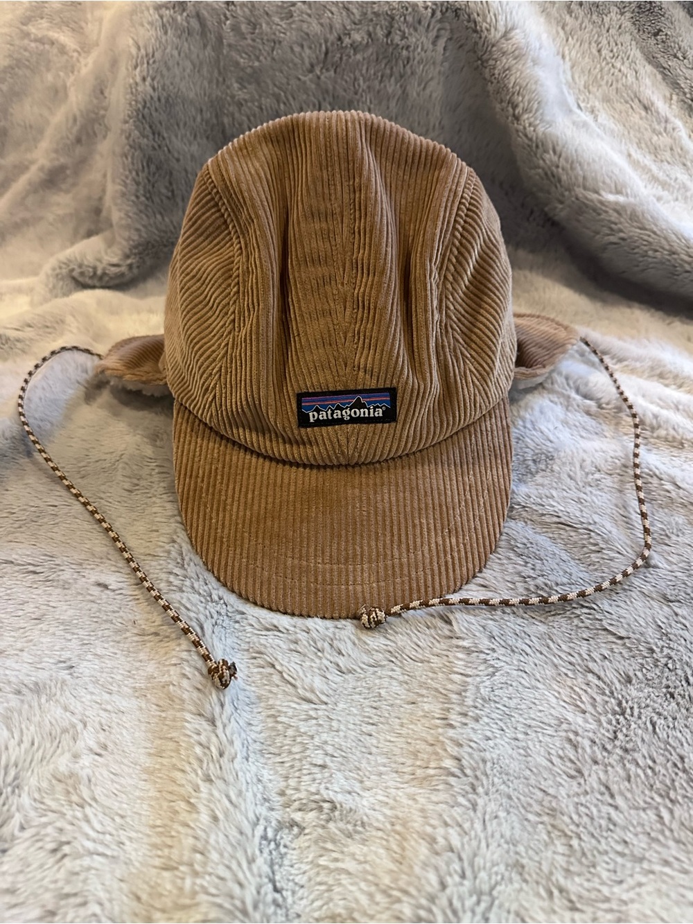 Patagonia Corduroy Earflap Cap Mojave Khaki Fleece-Lined Earflaps One Size Hat